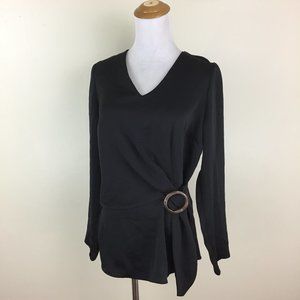 NWT DOROTHY PERKINS Black Knot/Gathered Waist V Neck Long Sleeve Shirt